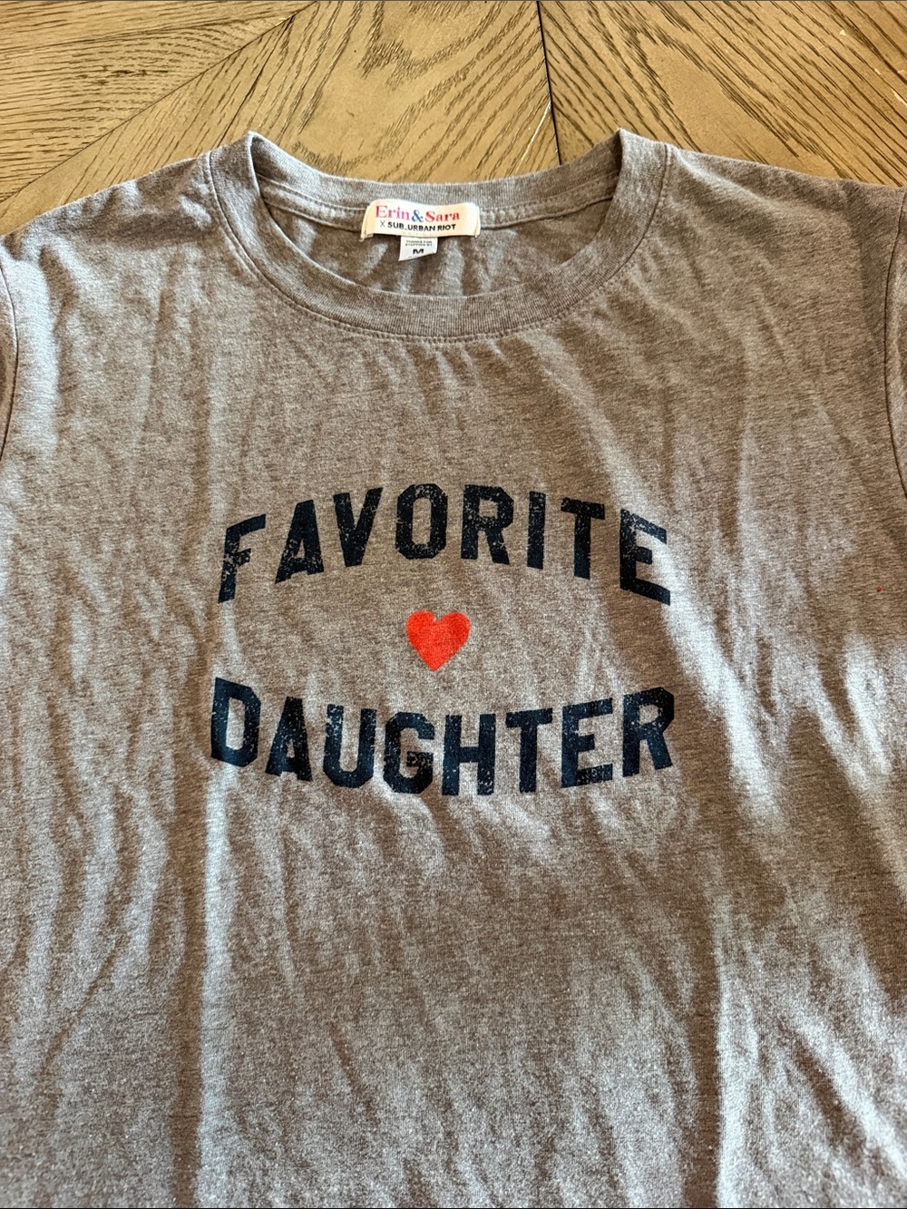 Favorite Daughter Gray Graphic Tee with Navy Text and Red Heart